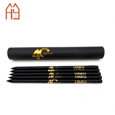 China Promotional Pencil 7.5 Inch Standard Black Wood Pencil Sketch Pencil Set With Gold Foil Logo For University for sale