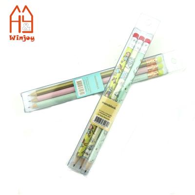 China 3 Pieces Pencil Promotional Pencil Set Paper Packaging Sticker Pencil Package In Transparent PVC/PET Box for sale