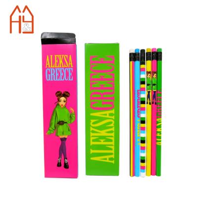 China Promotional Pencil Set 6pcs #2 Personalized Pencil Assorted Design Wooden Pencil In Gift Box for sale