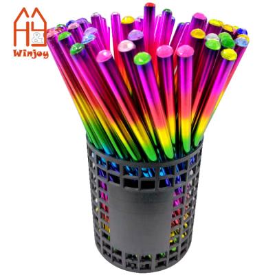 China Custom promotional pencil rainbow color pencil with gray HB lead for kids, shinny laser foil bulk gift pencils. for sale