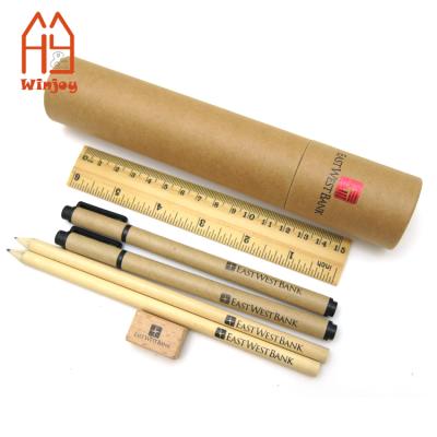 China Cute OEM Logo Printing Paper Tube Stationery Set Recycle Material Environmental Stationery Set for sale