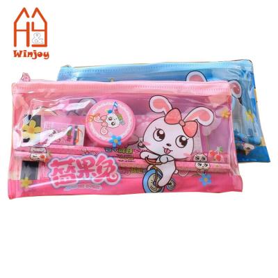 China Fashionable Custom PVC Pencil Bag Stationery Gift Set For Kids Offset Printing Cartoon Pattern Pencil Case Christmas Gift for sale