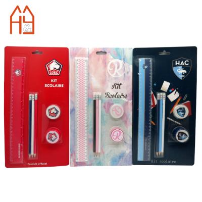 China Custom School Gifts Stationery Set Blister Card Stationery 30cm Ruler, Pencil, Eraser and Sharpener for sale