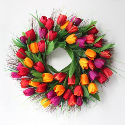 China Fashional Artificial Flowers Amazon Hot Sale Tulip Wreath Tulip Flower Door Garland Spring Wreath for Front Door Window Home Decoration for sale