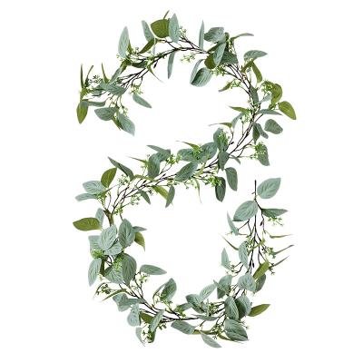 China Hot Artificial Garland Faux Silk Eucalyptus Leaves Amazon Eucalyptus Vines Greenery Wedding Wall Decor 2021 Home Outdoor Indoor Christmas Wedding Party for sale