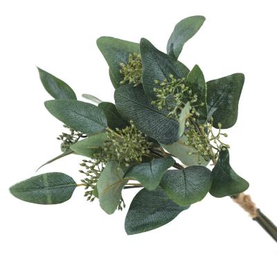 China Fashional Artificial Leaves Hot Sale Home Decor Wedding Greenery Seeded Artificial Eucalyptus Stem for sale