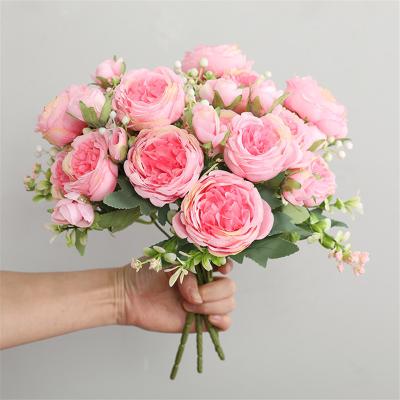 China Fashional Artificial Flowers Wholesale 5 Heads Decorative Artificial Rose Bouquet for Wedding Decor for sale