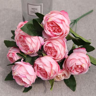 China Wedding& Home Decoration 10 Heads Rose Flowers Wedding Bouquet For Pink Wedding Decor for sale