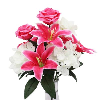 China Factory Direct Silk Wholesale 10 Heads Artificial Lily Rose Bouquet Flower For Graves Decoration for sale