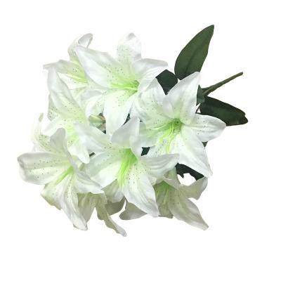 China Cheap Wholesale 10 Lily Flowers Artificial Silk Heads Supplier Yiwu Custom Burial Decorative For Graves for sale