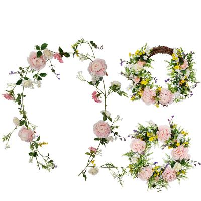 China Fashional Artificial Rose Flower Wreath Spring Floral Garland Silk Flower Wreath for Front Door Wall Window Decoration for sale