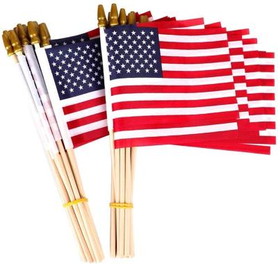 China Small American Flags Christmas Wedding Party Indoor Outdoor Home Decor On Stick 5x8 Inch Mini American USA Flags Hand Held Stick Flags Pierce Top for sale