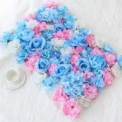 China Blue Silk Rose Flower Panels Customizable Wall Blue Flower Rose Silk Flower Panels For Wedding Photography Props Use for sale