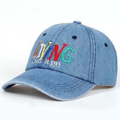 China China COMMON Hot Selling Unisex Custom Embroidered 6 Panel Denim Blue Washed Baseball Cap for sale