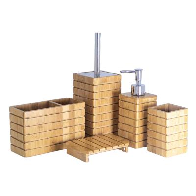 China AZUDA_Line Sustainable Bamboo Wooden Bathroom Accessories Set Bathroom Sets for sale