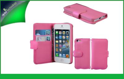 China Flip Style Pink PU Leather Cell Phone Wallet Cases For Iphone 5s With Card Slot for sale