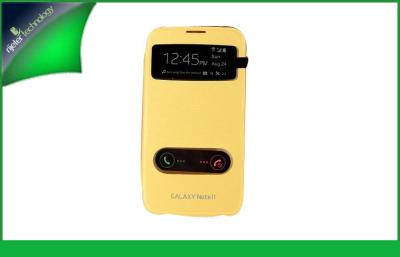 China Cajas amarillas del teléfono del cuero de Samsung para la nota 2 N7100 de la galaxia con la ventana de pantalla en venta