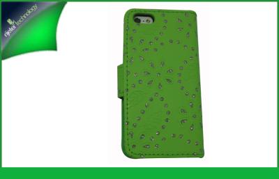 China Dauerhafte grüne Leder-Kästen Apples Iphone mit Stand für Iphone 5s, Geldbörsen-Art zu verkaufen