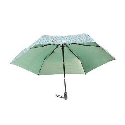 China Clear Windproof Handle Pongee Printed UV Proof Glue Coating 3 Times Auto Open And Close Umbrella for sale