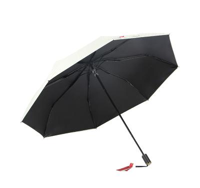 China Beige Printed Windproof UV Protection 3 Times Medium Size Travel Portable Umbrella for sale