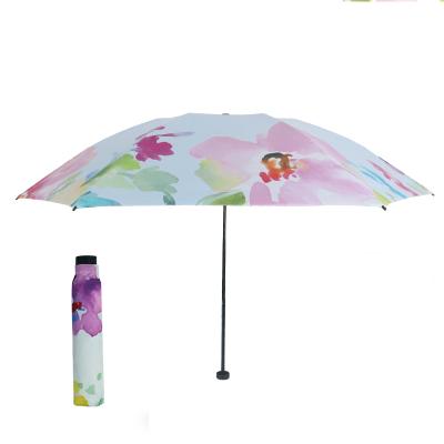 China Mini Size Spring Flower Printing 3 Times UVproof Dinner Light 170g Black Coating Umbrella for sale