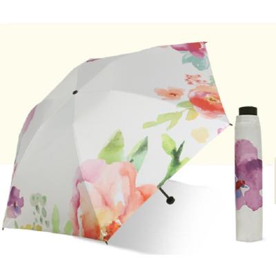 China Mini Size Super Lightweight Easy Take Package 3 Fold Flower Printing Coating Professional Umbrella for sale