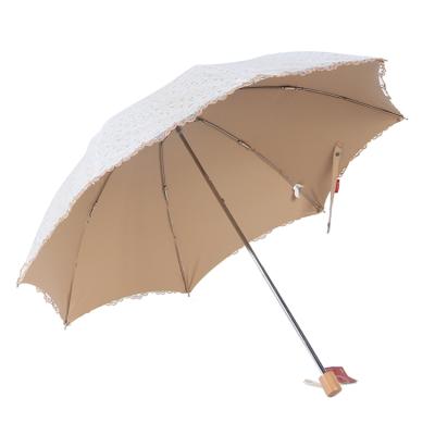 China Lady Wedding Lace Large Modern Manual Plastic Handle Rain Sun 2 Times Umbrella for sale