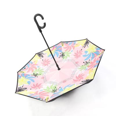 China Custom Modern Double Layer Inverted Upside Down Reversible Umbrella With C-Shaped for sale