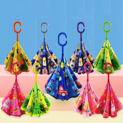 China Polyester Modern C Shaped Child Double Layer Invert Reverse Handle Umbrella for sale