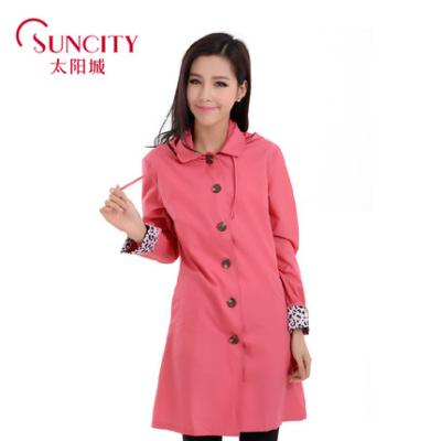 China Popular Style Red Women's Raincoat Windproof Garment Raincoat With Hood And Leopard Cuff for sale