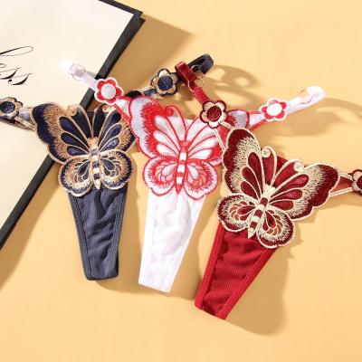 China Adjustable antibacterial butterfly with thong Japanese embroidery perspective underwear women's large lace low waist sexy hot temptation for sale