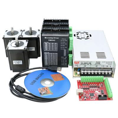 China stepper motor kits 3pcs DM542 driver+ 3 pcs Nema23 76mm 2Nm motor+1 set MACH3 +1 350W 36V pcs power supply for Nema23 for sale