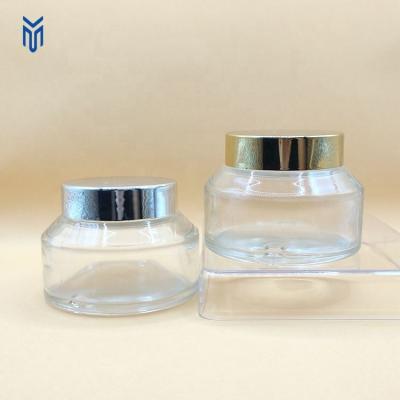 China Cosmetic 100g glass Airless Cosmetic cream jar face skin care Cream Jars with gold silver lid for sale