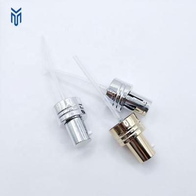 China Non Spill New design 28/400 Shiny gold Silver Lotion Pump Cap Aluminum Treatment Serum Pump for sale