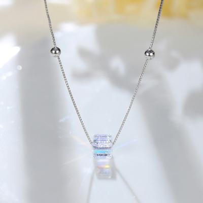 China FASHIONABLE JON S925 Silver White Gold Plated Moissanite Single Rectangular Pendant Necklace Women for sale