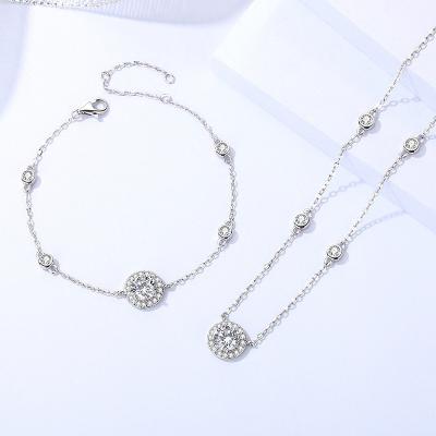 China JON Women Real Wedding Moissanite Zircon Miner Trendy Initial Pendant 925 Silver Filled Necklace Jewelry Set for sale