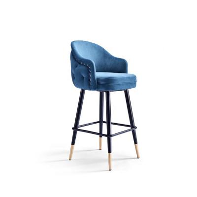 China Hotel contemporary wholesale metal chairs modern counter height bar stools chair with blue velvet for sale good quality bar chair for sale