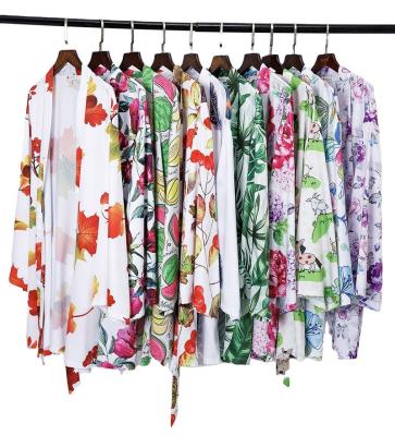 China Custom Sublimation Satin Kimono Nightwear Women Floral Silk Maxi Robe Polyester QUICK DRY for sale