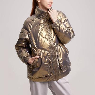 China New Arrival Winter Casual Shinny Warm Raincoat Women's Long Sleeve Bubble Breath Jacket Woman for sale