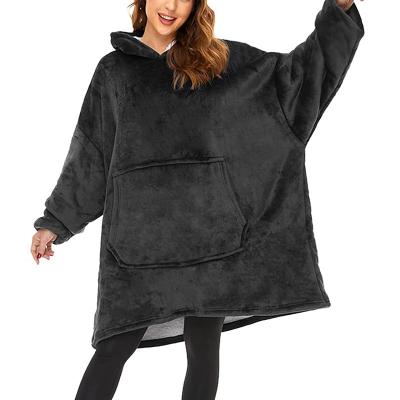 China Anti-pilling Women Cover Up Super Warm Winter Sherpa Oversized Loose Black Hoodie for sale