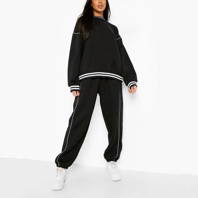 China Customized Women's Large Anti-pilling Contrast Piping Sweatshirt Sweatpants 2pcs Tracksuit for sale