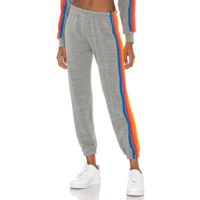 China Women Rainbow Woven Five Stripes Cotton Polyester Blend Anti-pilling Jogger Pants for sale