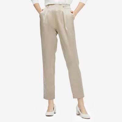 China Anti-Wrinkle Women's Satin Trousers Casual Trousers Pants Set Elastic Waistband Women Clothing Long Back Trousers for sale