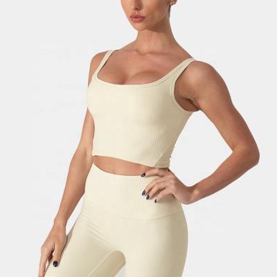 China Anti-pilling stylish women cotton ribbed knit camisoles graphic sporty active tank top cheap solid basic strap bandage fitness ladies crop top for sale