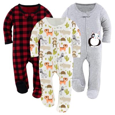 China Breathable Custom Sleep and Play Cotton Digital Footed Print Loose Fit Romper Soft Boy's Baby Zipper Unisex Sleepwear for sale