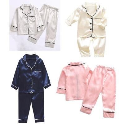 China Baby Boy Girl Toddler Sleepwear Pajamas Satin Kids Outfits Two Piece Set Long Sleeve Tops+Pants Pajamas Wholesale Satin Sleepwear for sale