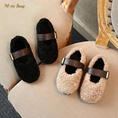 China Fashion Baby Boy Flat Shearling Shoes Kid Warm Sports Shoes Lamb Furry Spring Autumn Plush Flat Winter Ankle Shoe for sale