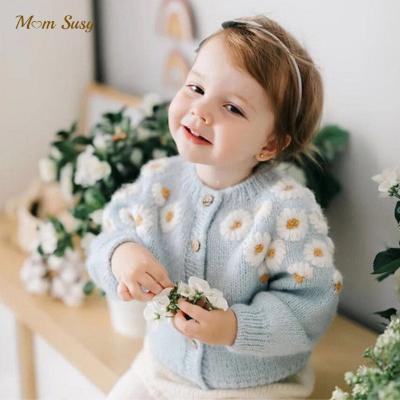 China Princess Floral Embroidery Knit Anti-Shrink Newborn Cardigan Baby Toddler Sweater Infant Outfit Clothes Baby Knitwear Coat 0-7Y for sale