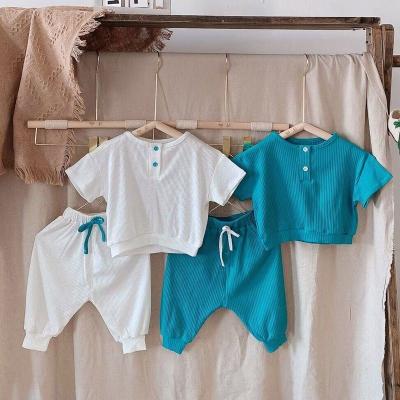 China Casual Baby Boy Ribbed Cotton Clothes Set T-shirt And Shorts 2PCS Summer Toddler Homesuit Baby Infant Jumpsuit 1-5Y for sale