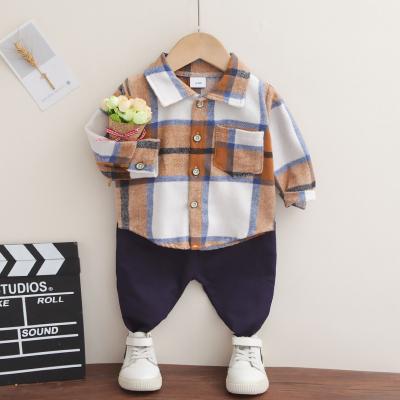 China Newborn Casual Cotton Baby Boy Clothes Set Spring Autumn Infant Toddler Outfit Baby Sportswear 0-3Y Woolen Plaid Shirt+Pant 2PCS for sale